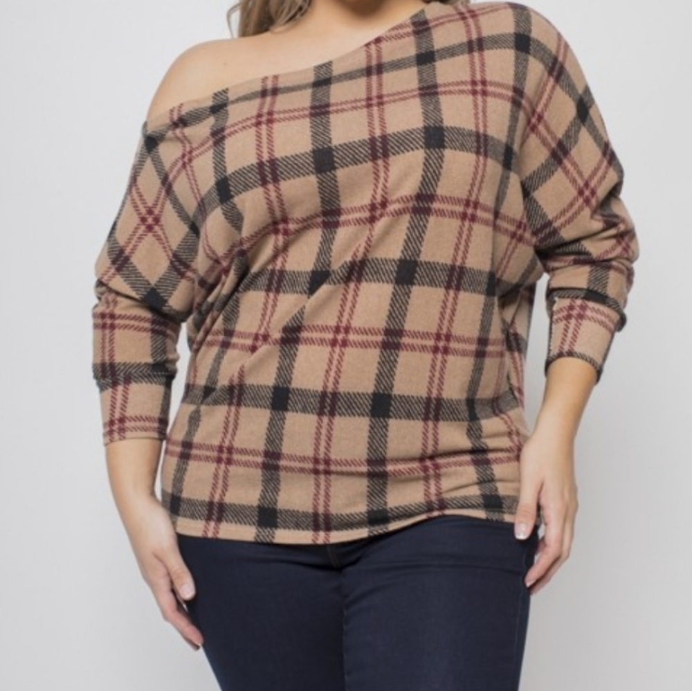 Plaid Off Shoulder Top